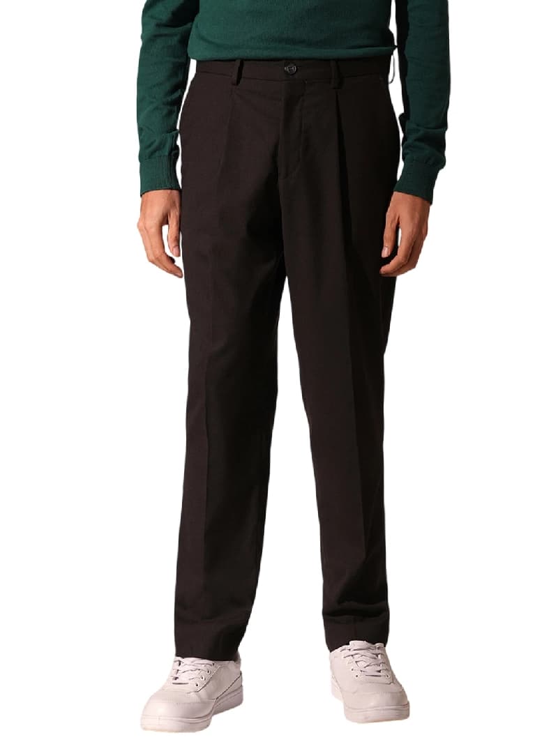 Men's Brown Casual Solid Straight Fit Trouser