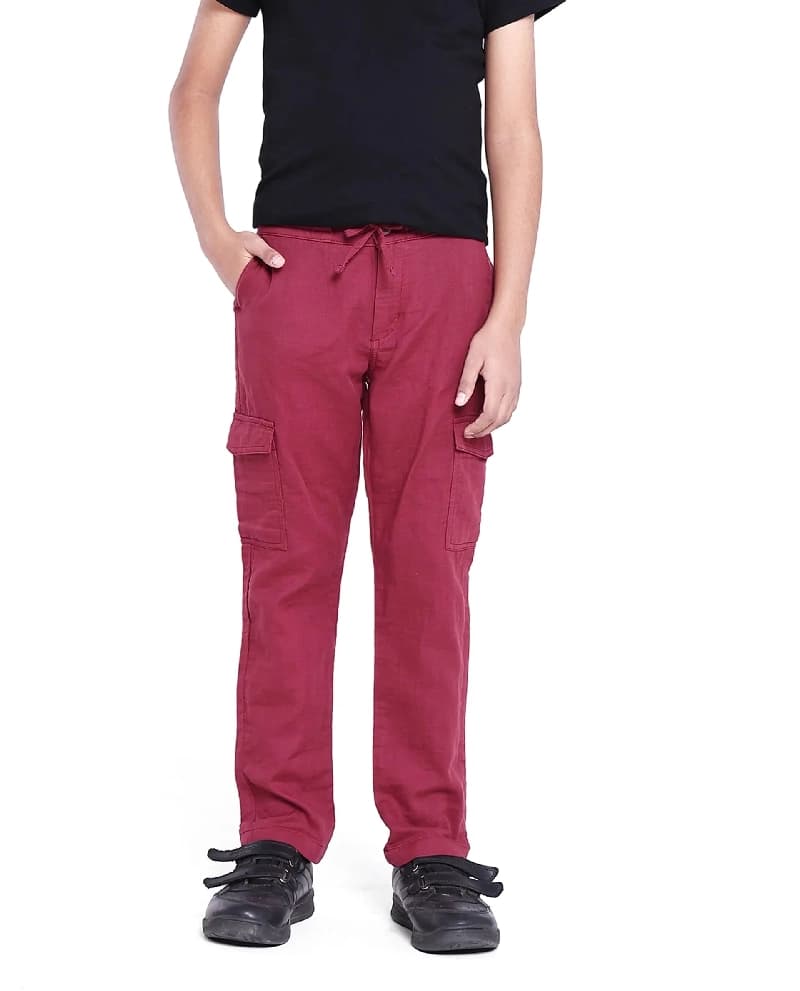 Boys Red Casual Straight Fit Solid Trouser