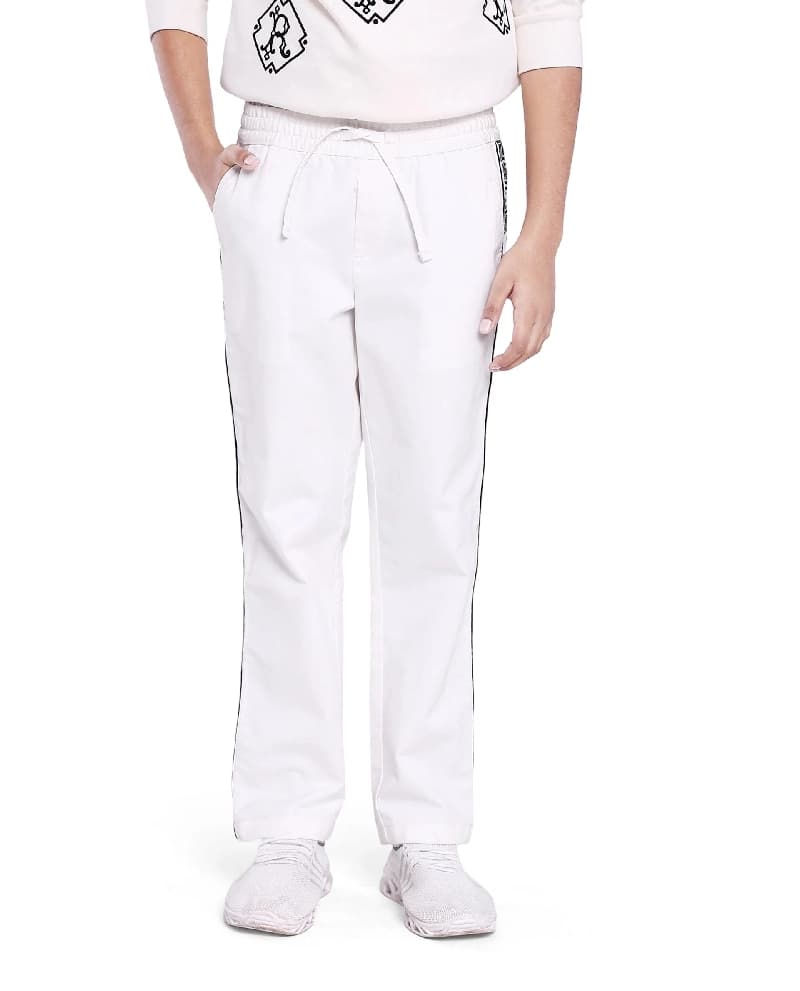 Boys White Casual Straight Fit Solid Trouser
