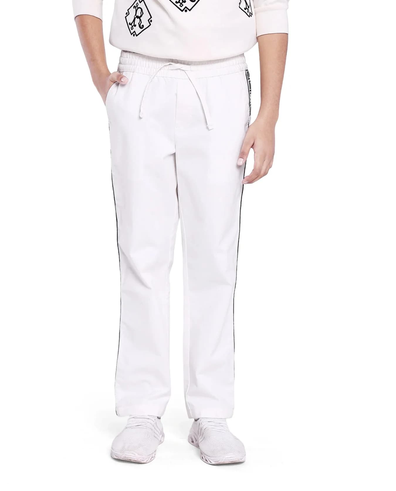 Boys White Casual Straight Fit Solid Trouser