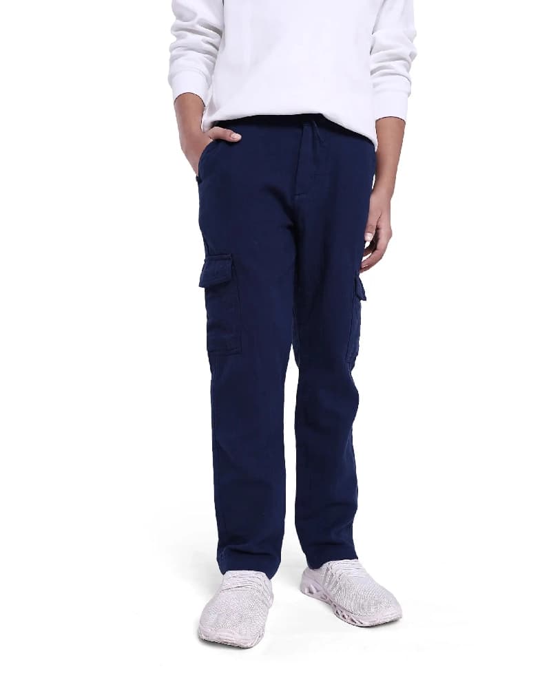 Boys Navy Casual Straight Fit Solid Cargo