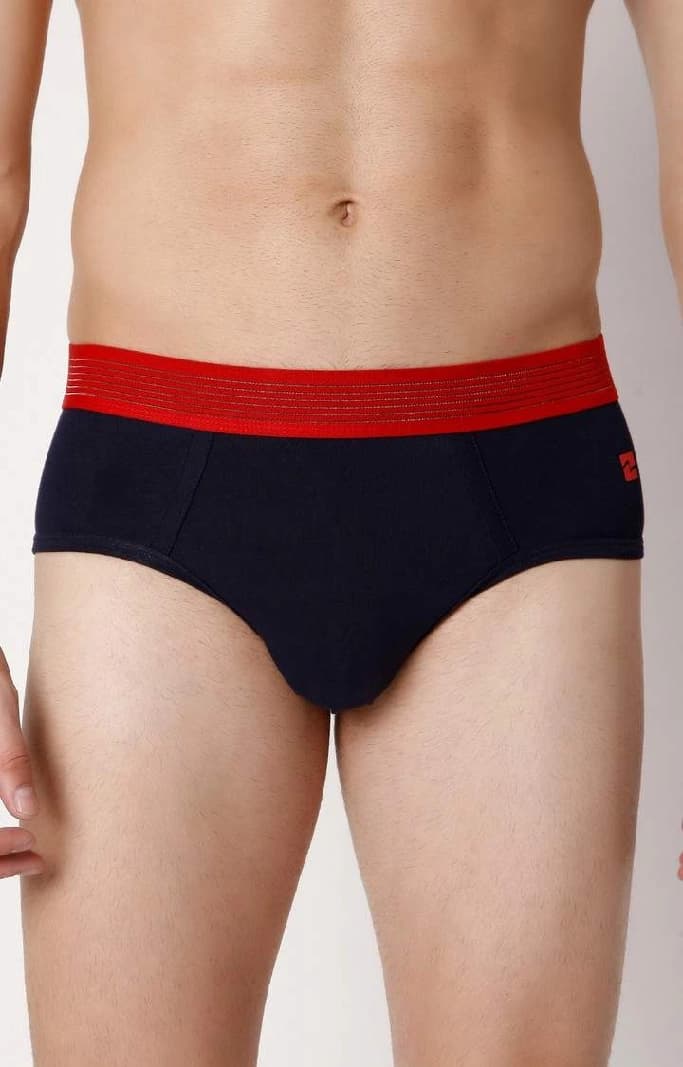 Men's Navy Red Mid-Rise Solid Brief