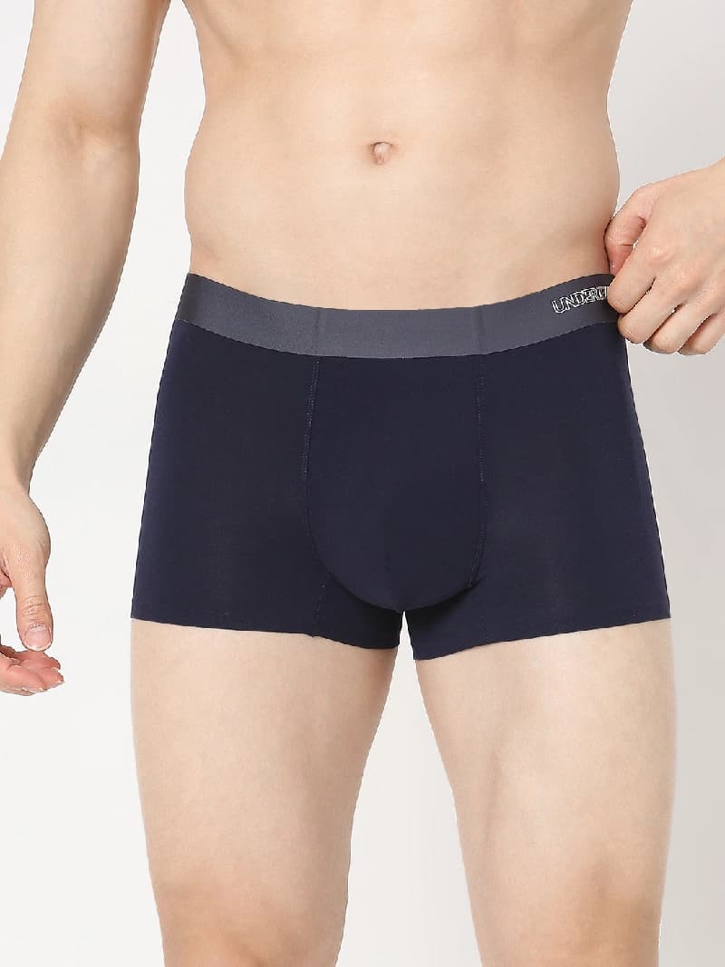 Men's Navy Mid-Rise Solid Trunk
