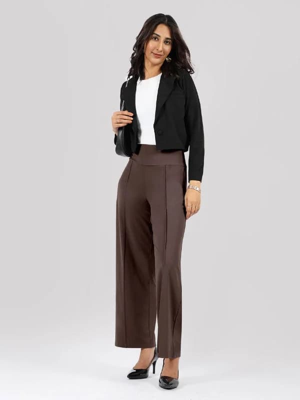 Women's Brown Formal Solid Trouser