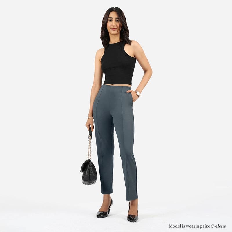 Women's Grey Formal Solid Trouser
