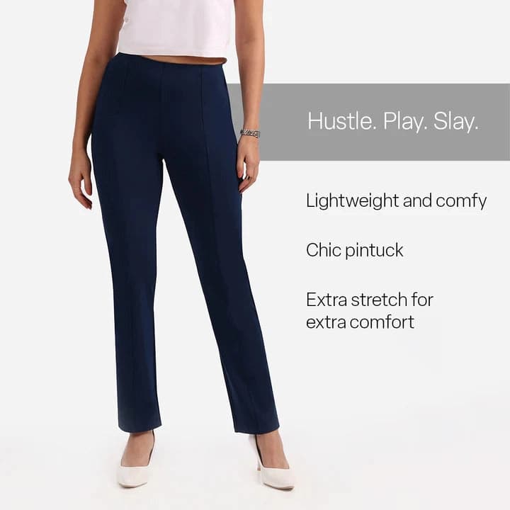 Women's Blue Formal Solid Trouser