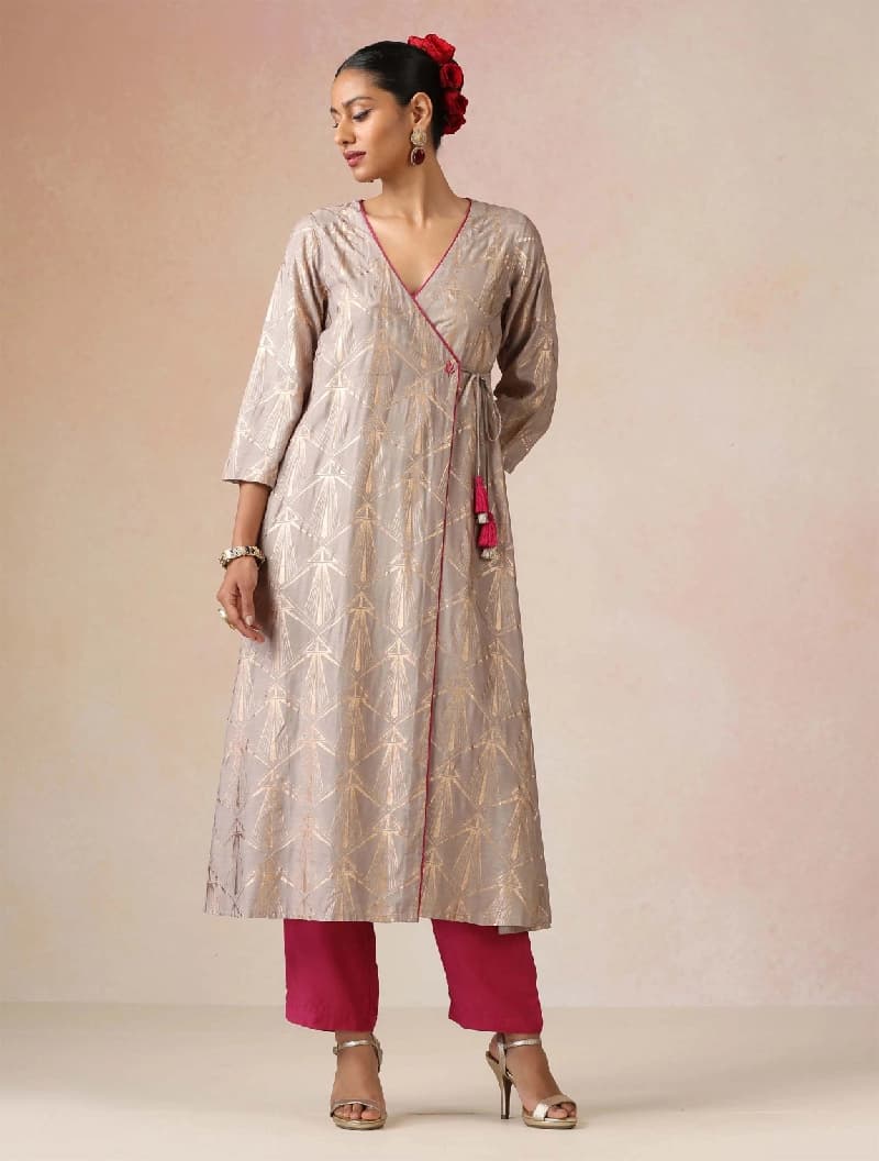 Women's Grey Festive Three Quarter Sleeves Kurta Set