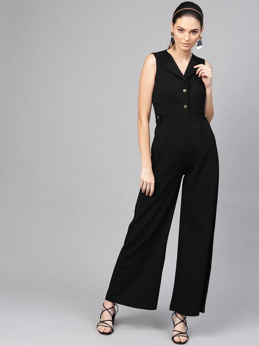 Women's Black Casual Solid Jumpsuit