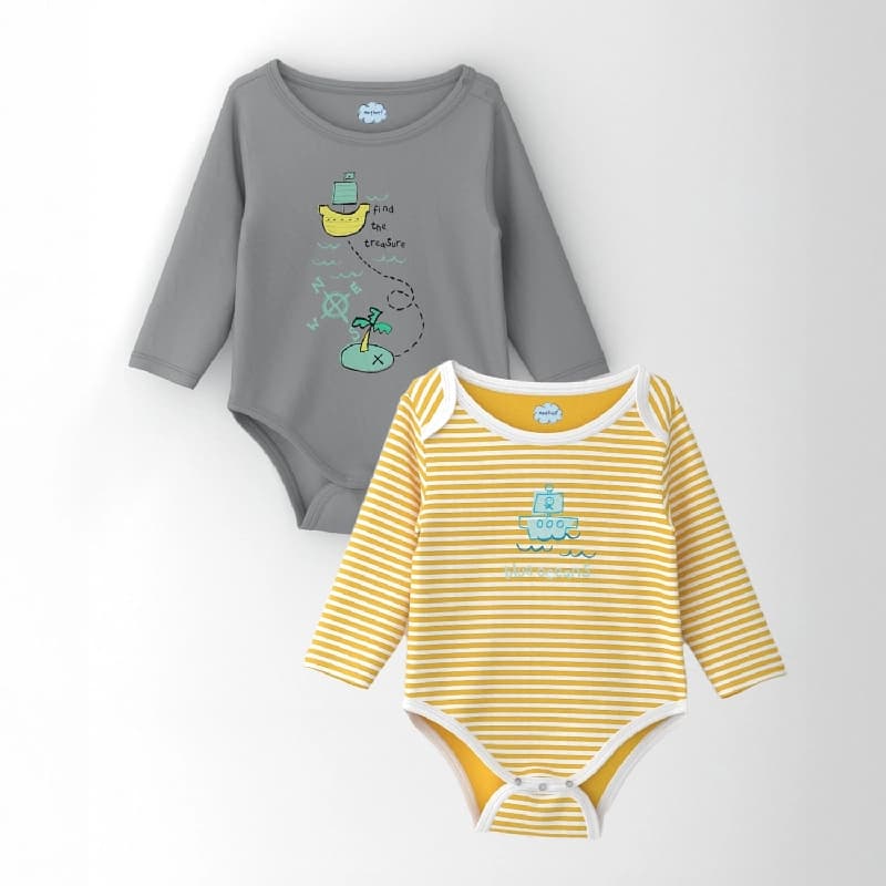 Infants Boys Cotton Ocean Print Onesie - Pack of 2