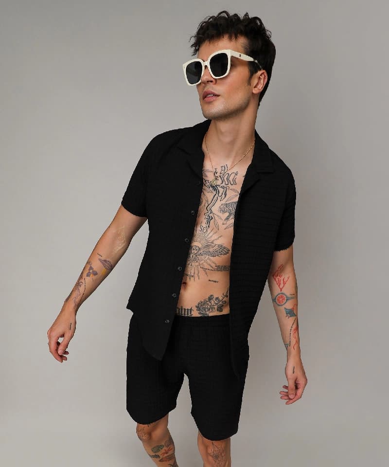 Men's Black Casual Solid Co-ords Set
