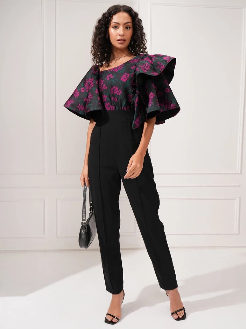 Women's Black Party Floral Jumpsuit