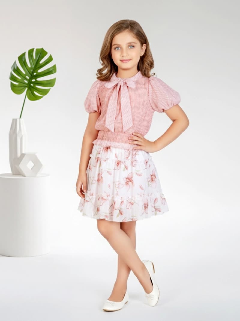 Girls Peach Party Wear Skirt With Top