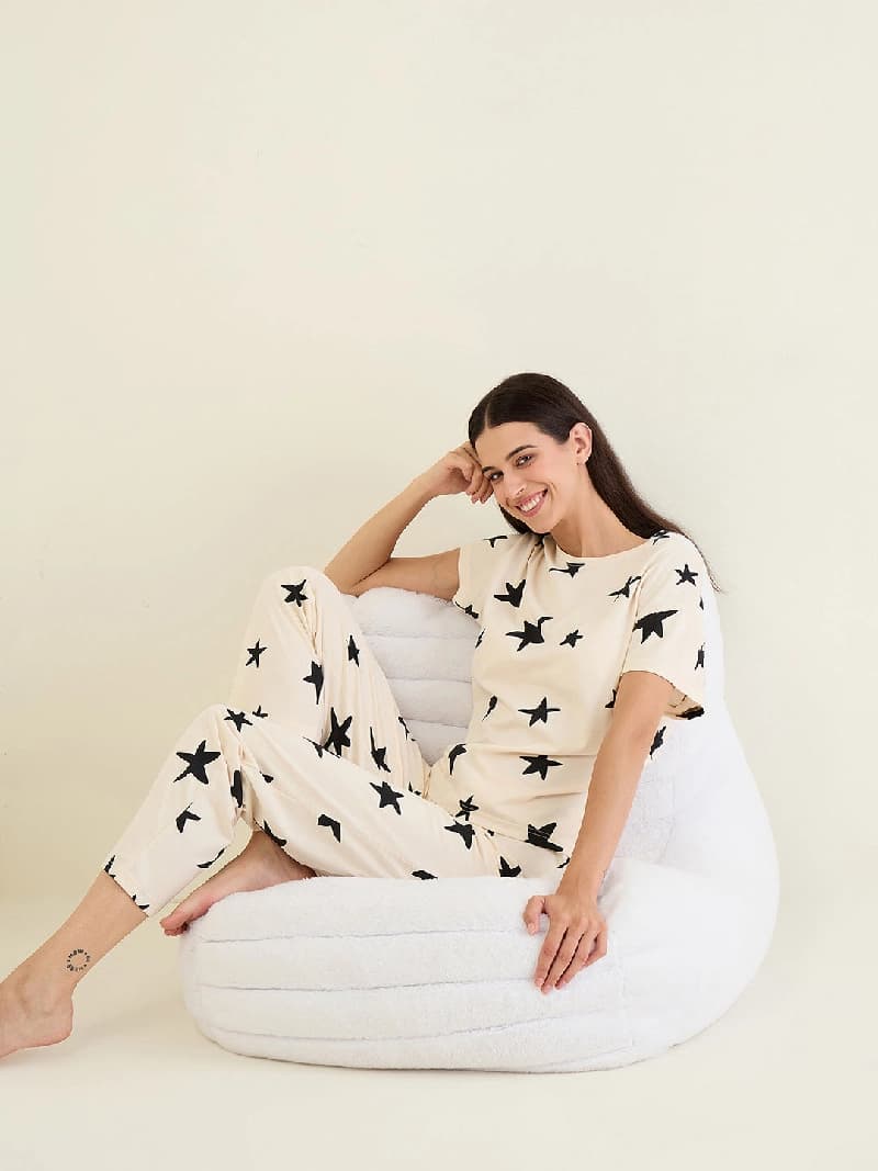 Women's Off White Casual Night Suit