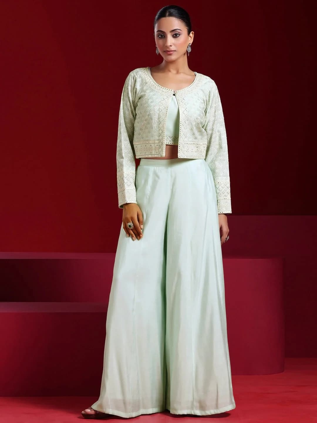Women's Green Festive Solid Co-ords Set