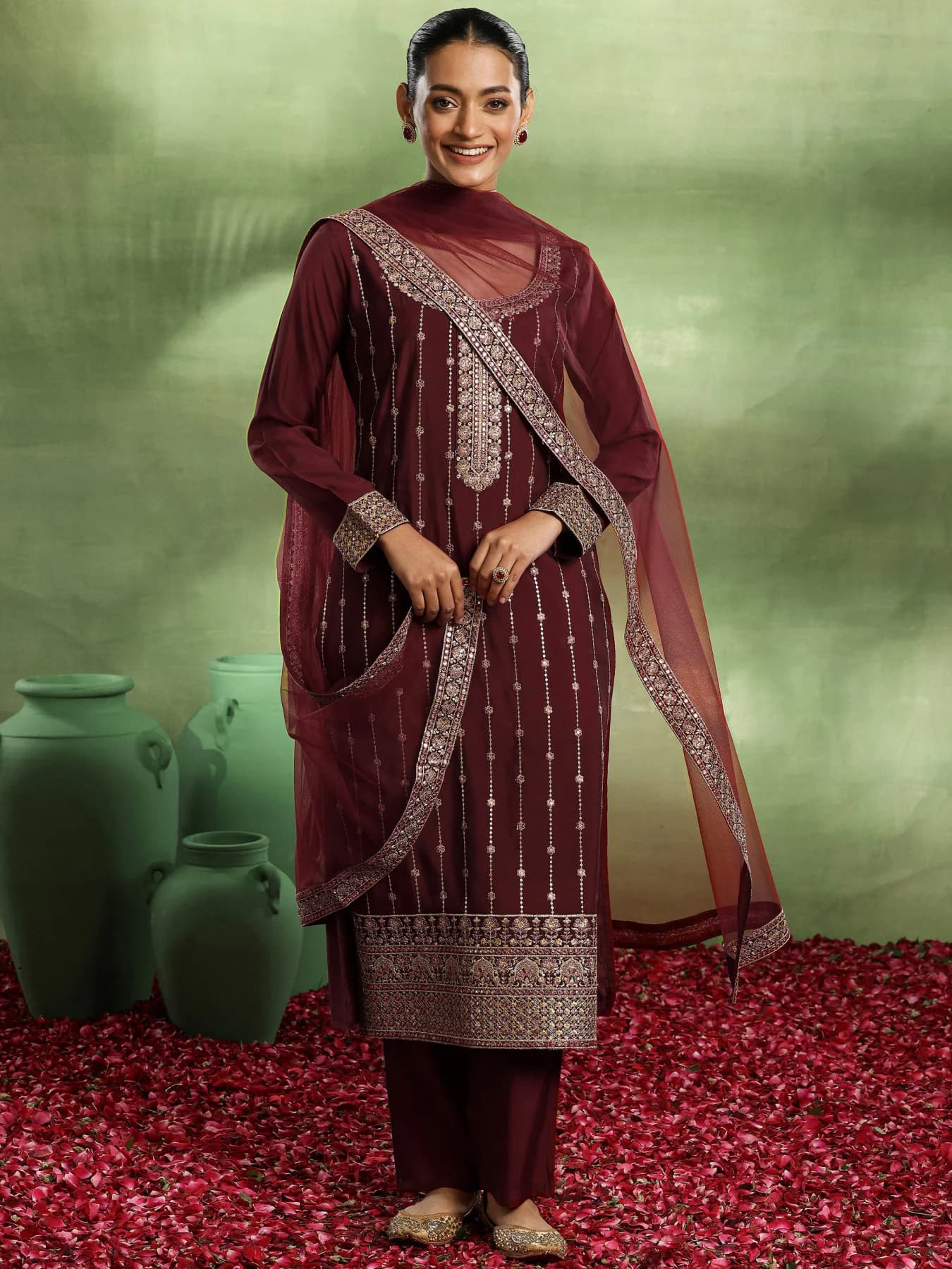 Women's Red Festive Printed Kurta Set