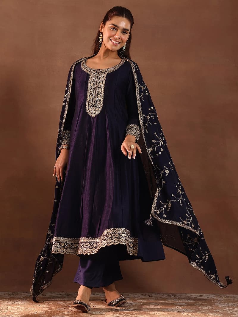Women's Purple Festive Floral Kurta Set