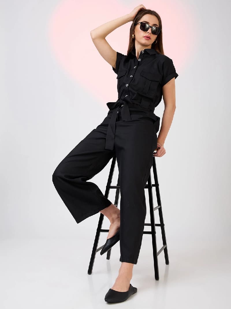 Women's Black Casual Solid Jumpsuit