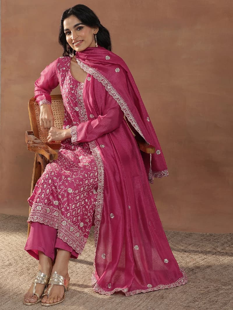 Women's Pink Festive Floral Kurta Set