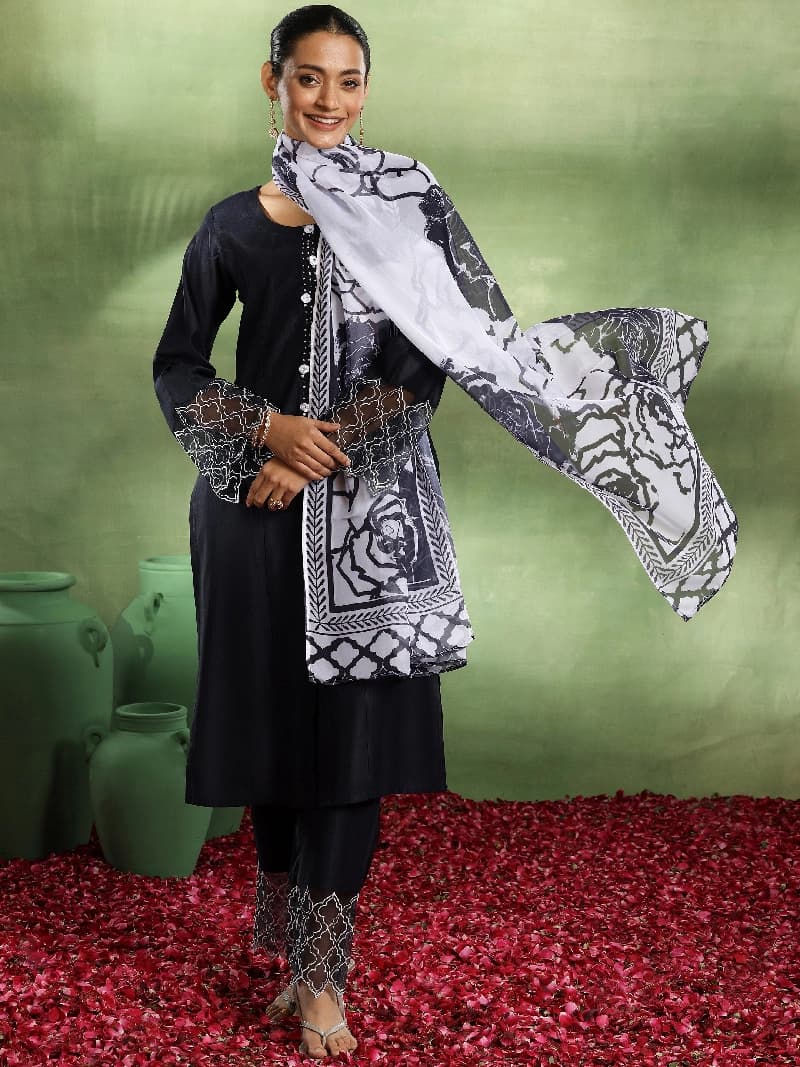 Women's Navy Casual Solid Kurta Set