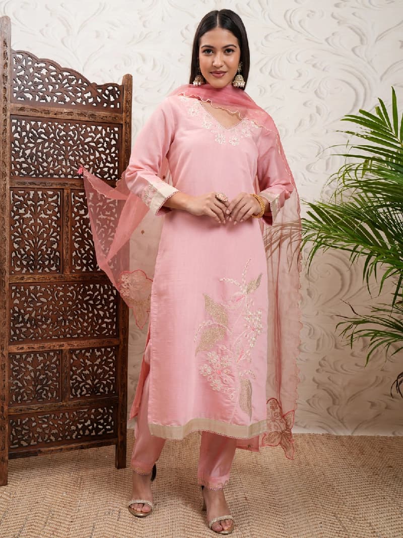 Women's Pink Festive Kurta Set