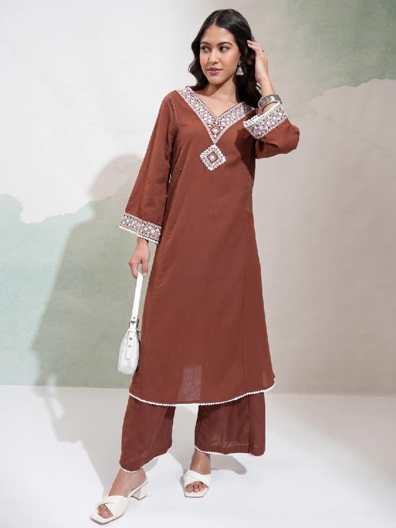 Women's Brown Festive Kurta Set