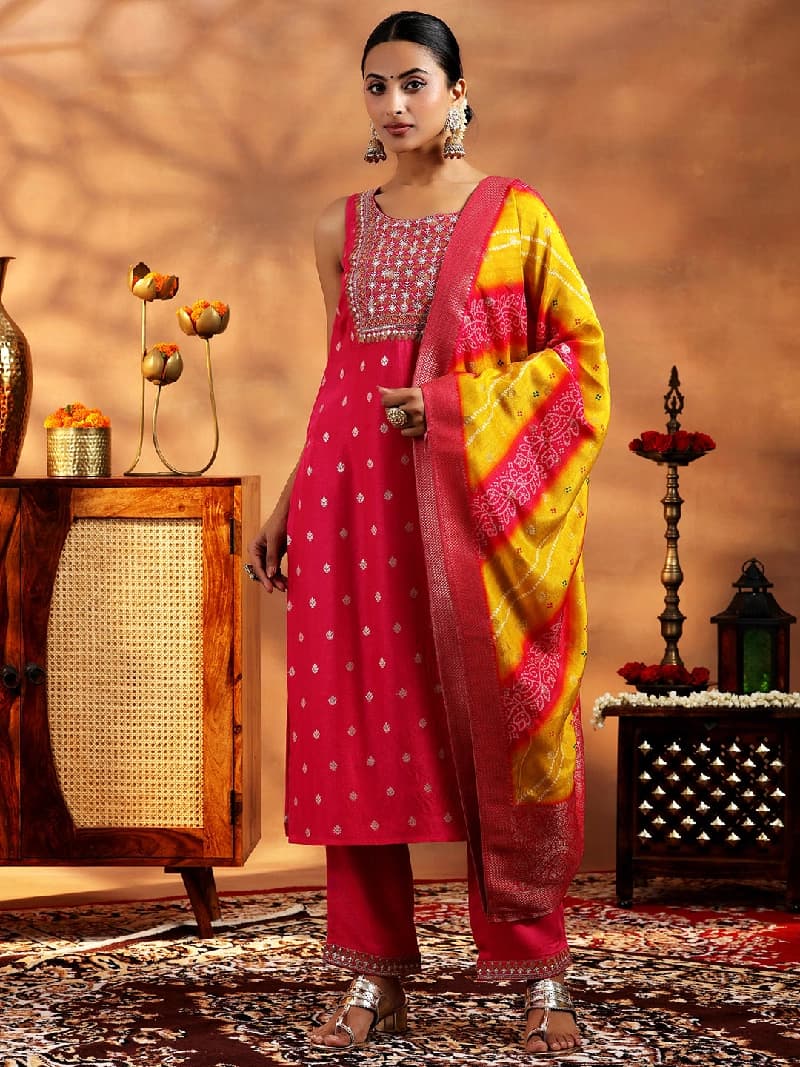Women's Pink Festive Printed Kurta Set