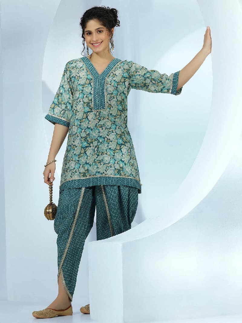 Women's Blue Festive Floral Kurta Set