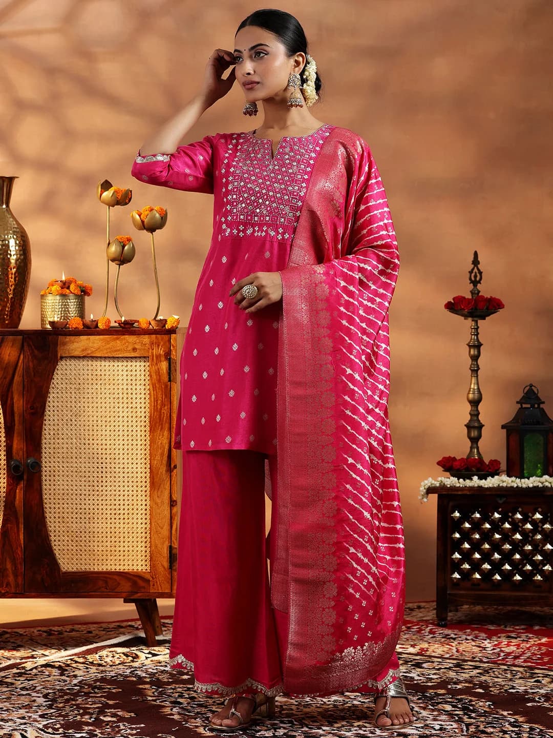 Women's Pink Festive Printed Kurta Set