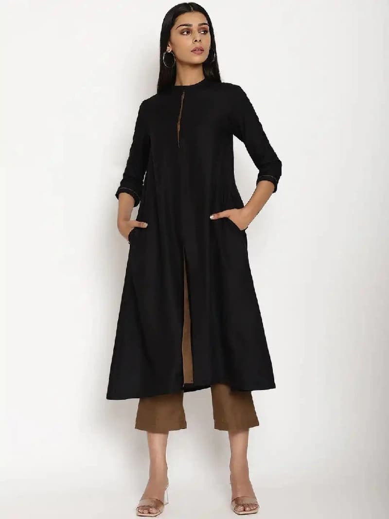 Women's Black Casual Solid Kurta Set