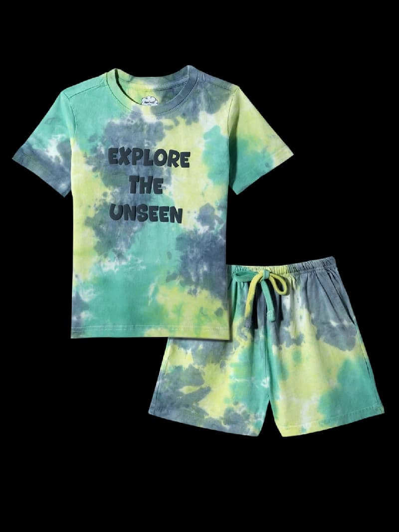 Boys Multicolor Cotton Tie and Dye Tshirt and Short Set