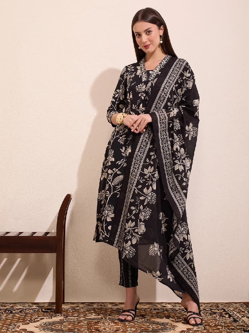 Women's Black Festive Kurta Set