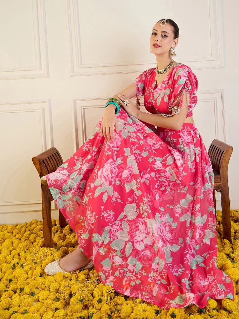 Women's Red Casual Lehenga Choli