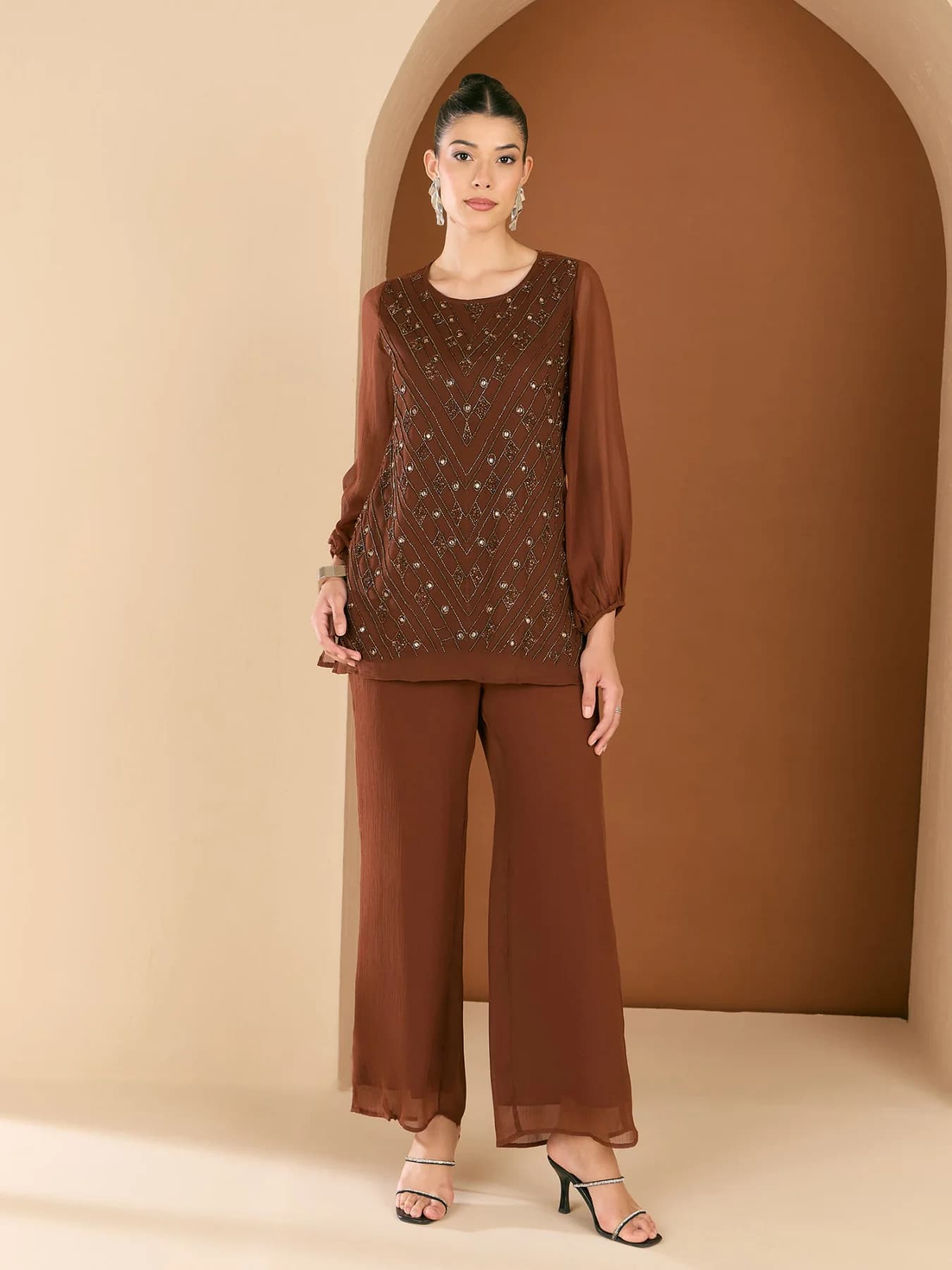Women's Brown Party Co-ords Set