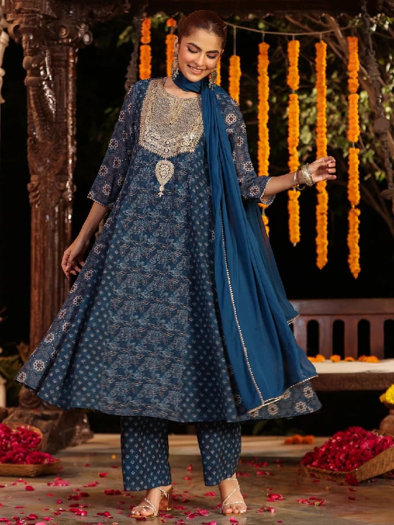 Women's Blue Festive Kurta Set