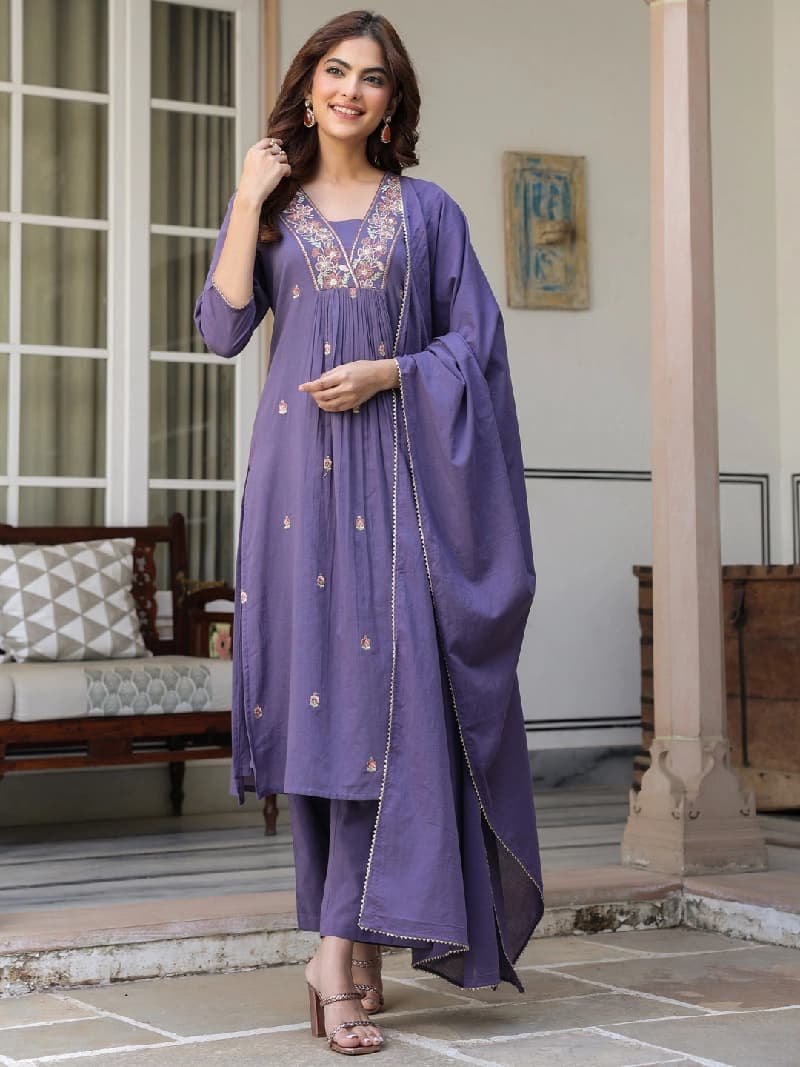 Women's Purple Festive Kurta Set