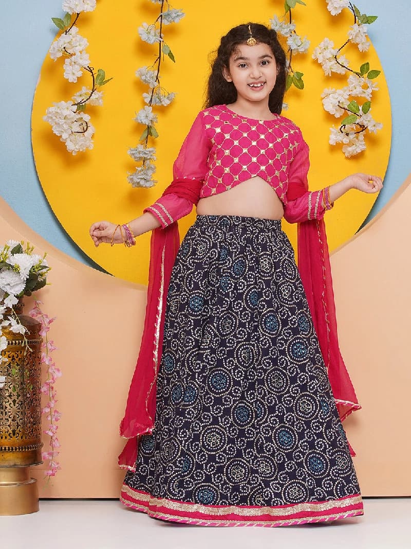 Girls Embroidered Mirror Work Ready to Wear Lehenga and Blouse with Dupatta