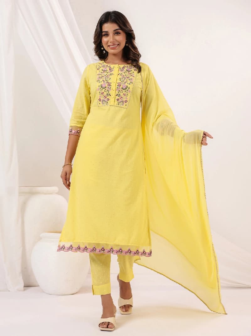 Women's Yellow Casual Kurta Set