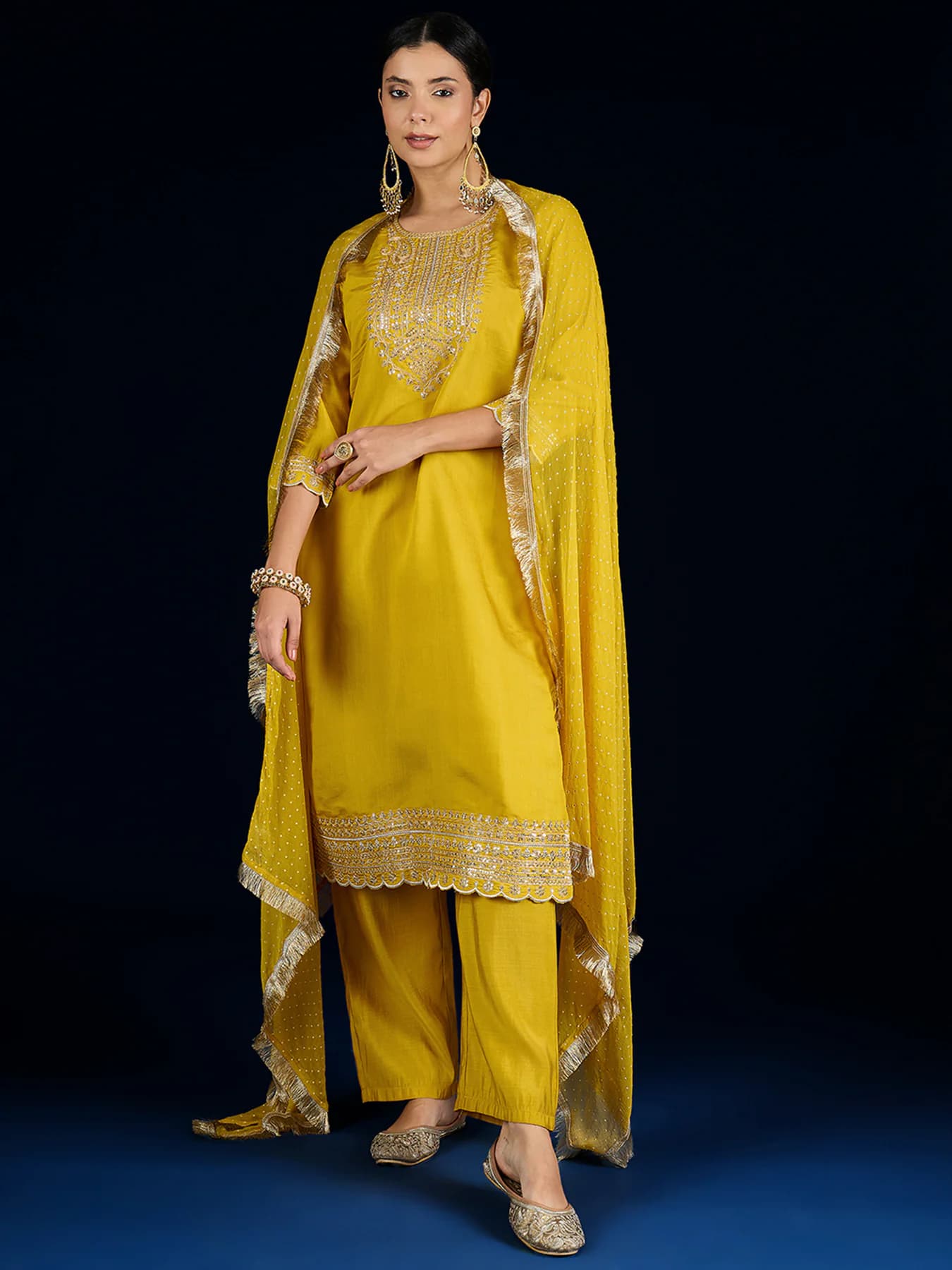 Women's Yellow Festive Kurta Set