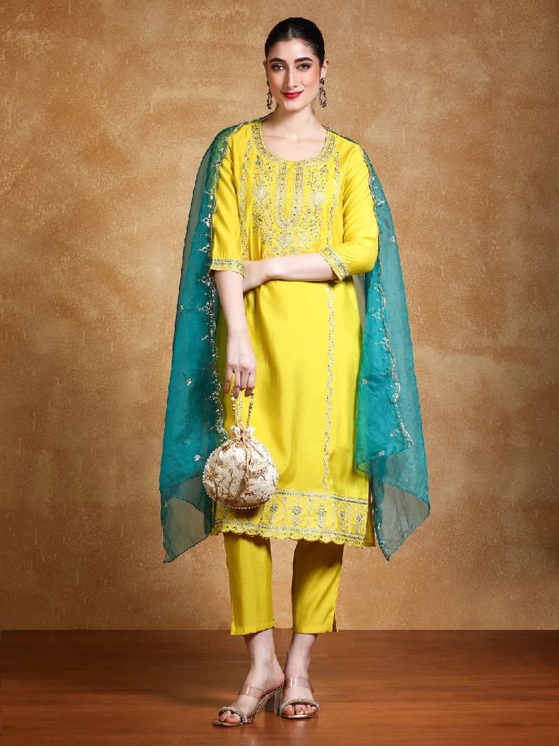 Women's Yellow Festive Kurta Set