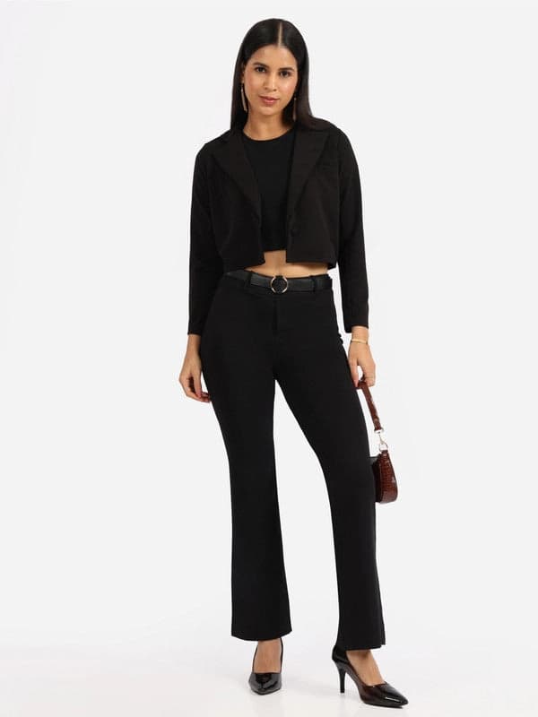 Women's Black Sports Solid Trouser