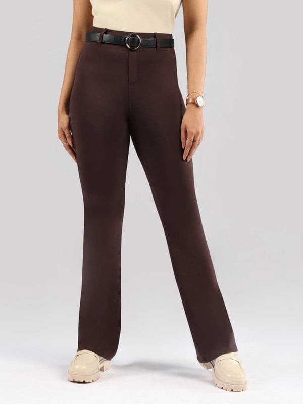 Women's Brown Sports Solid Trouser