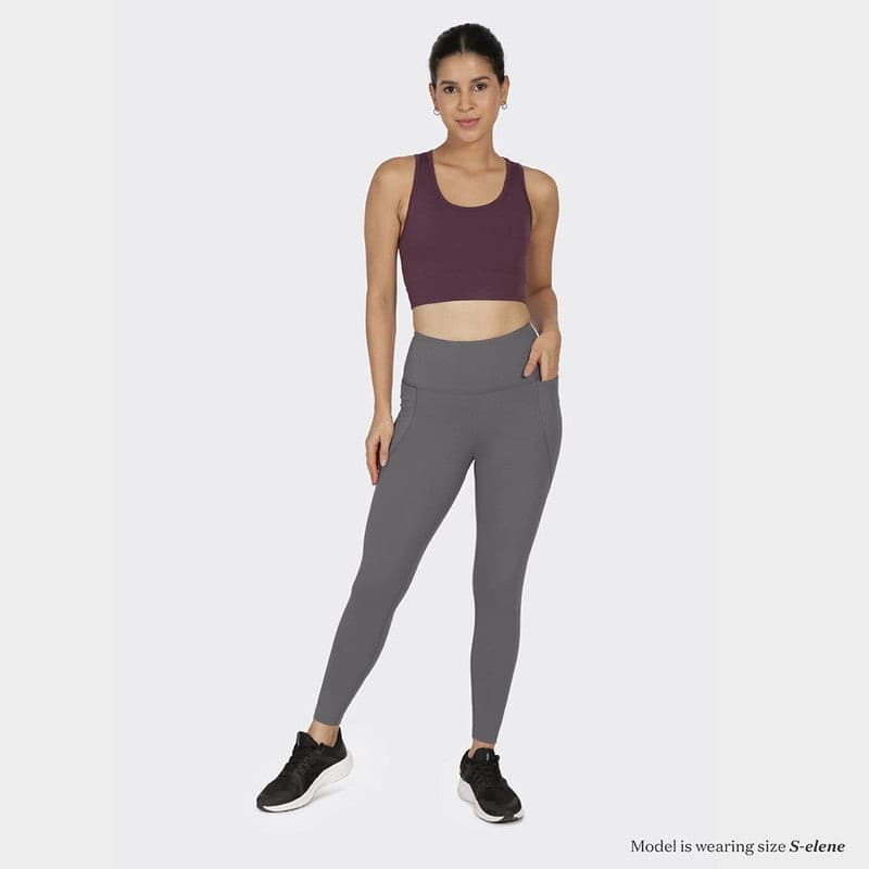 Women's Grey Sports Solid Leggings