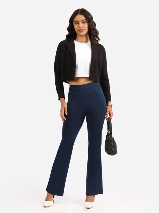 Women's Blue Sports Solid Trouser