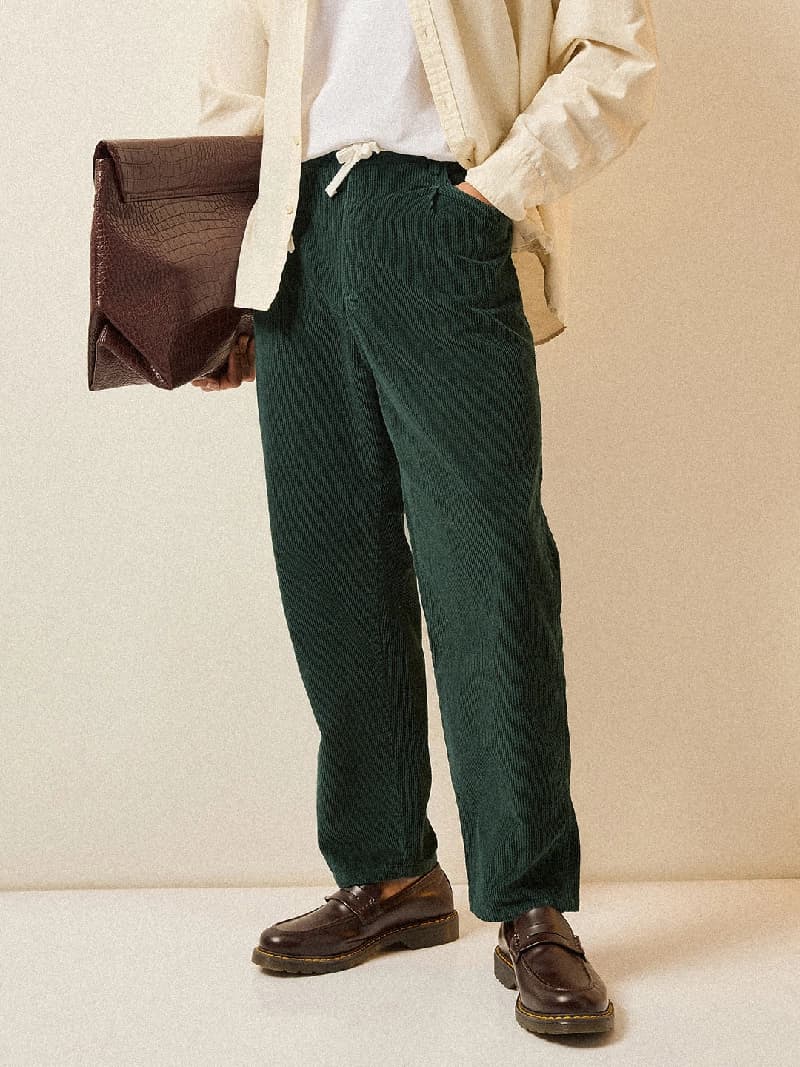 Men's Green Casual Striped Straight Fit Chinos