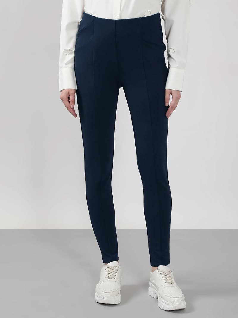 Women's Navy Formal Solid Trouser