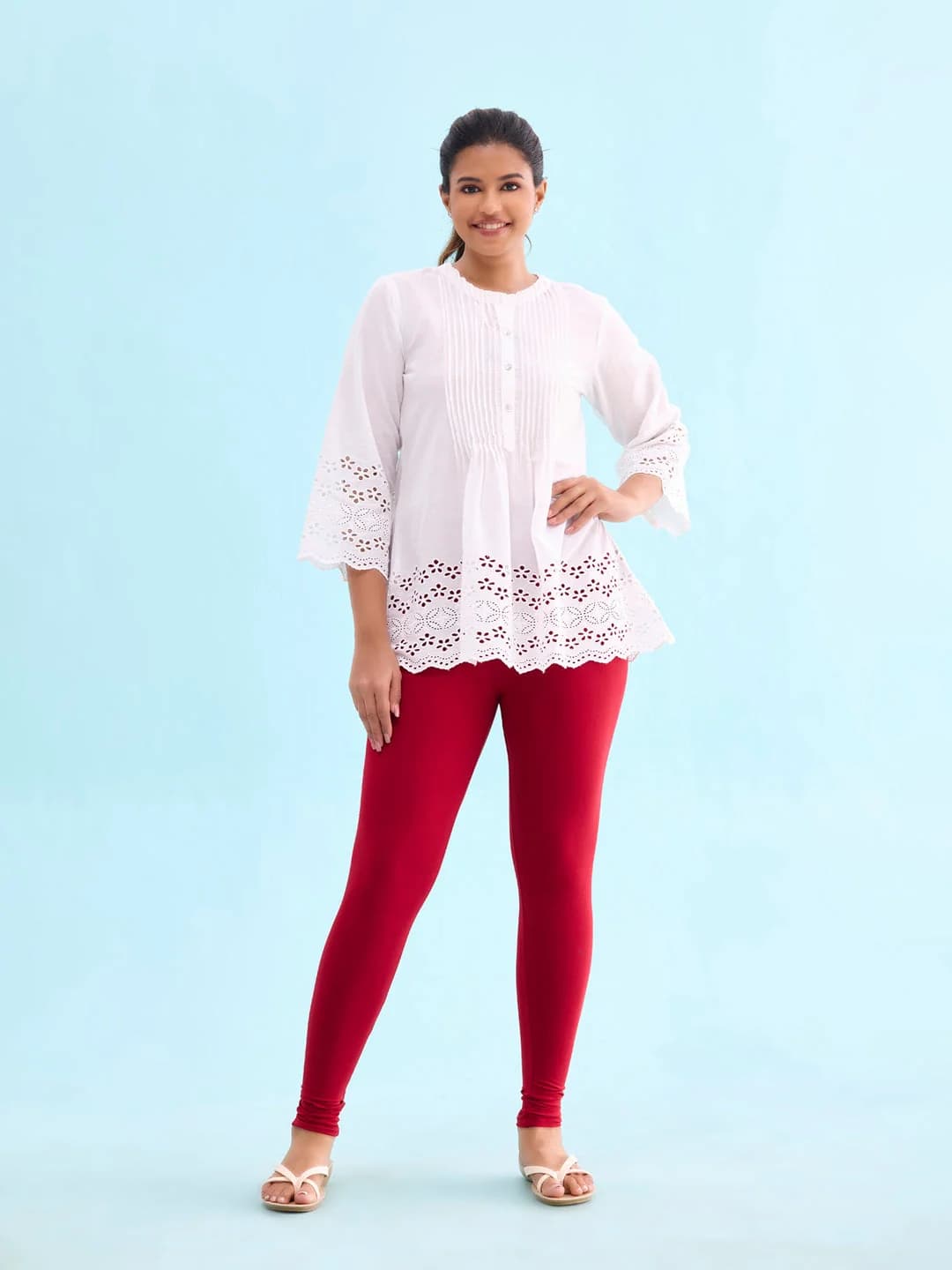 Women's Red Casual Solid Slim Fit Legging