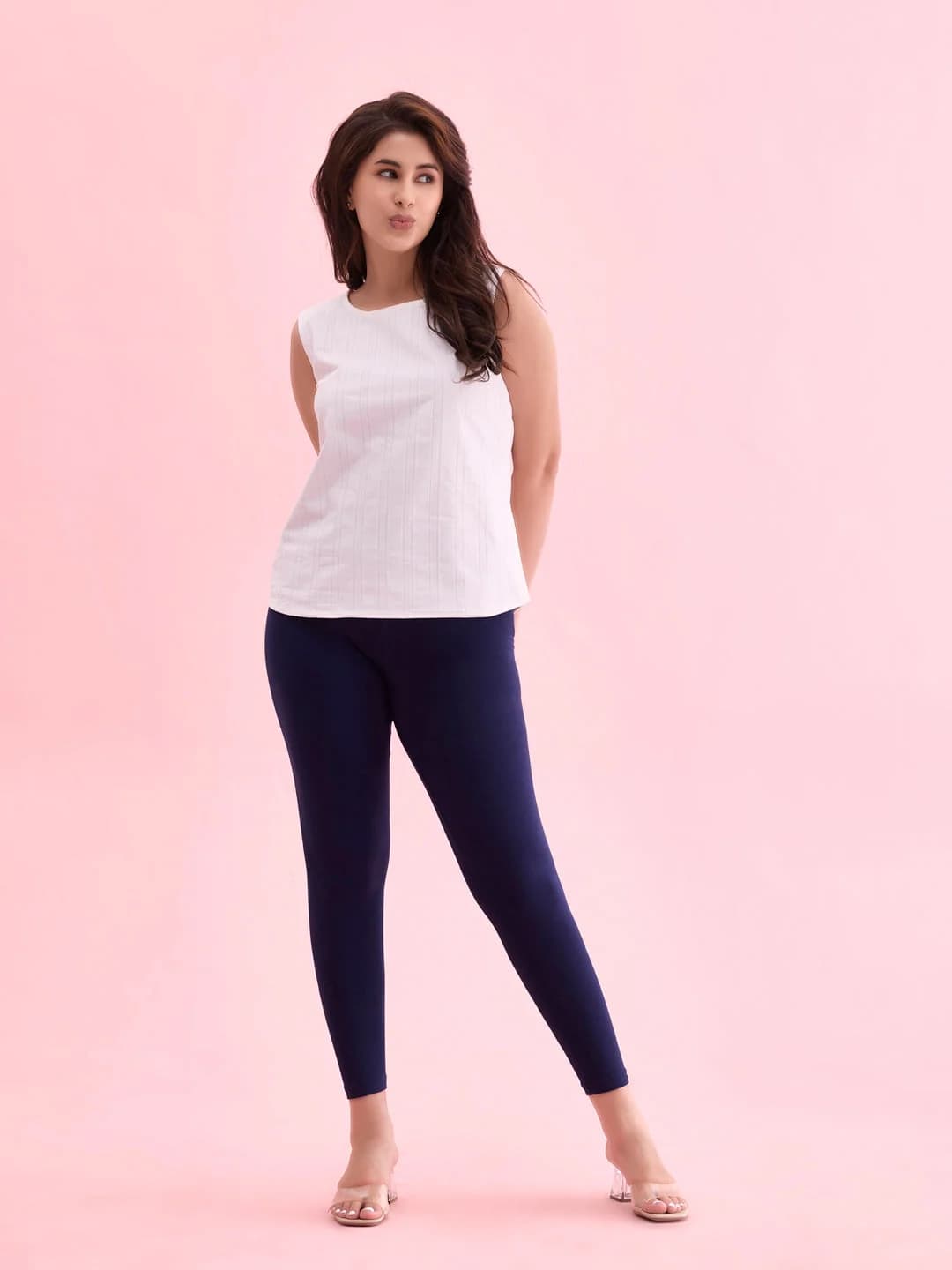 Women's Navy Casual Solid Slim Fit Legging
