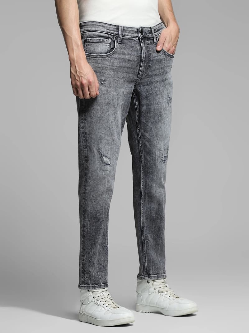 Men's Grey Casual Slim Fit Solid Jeans