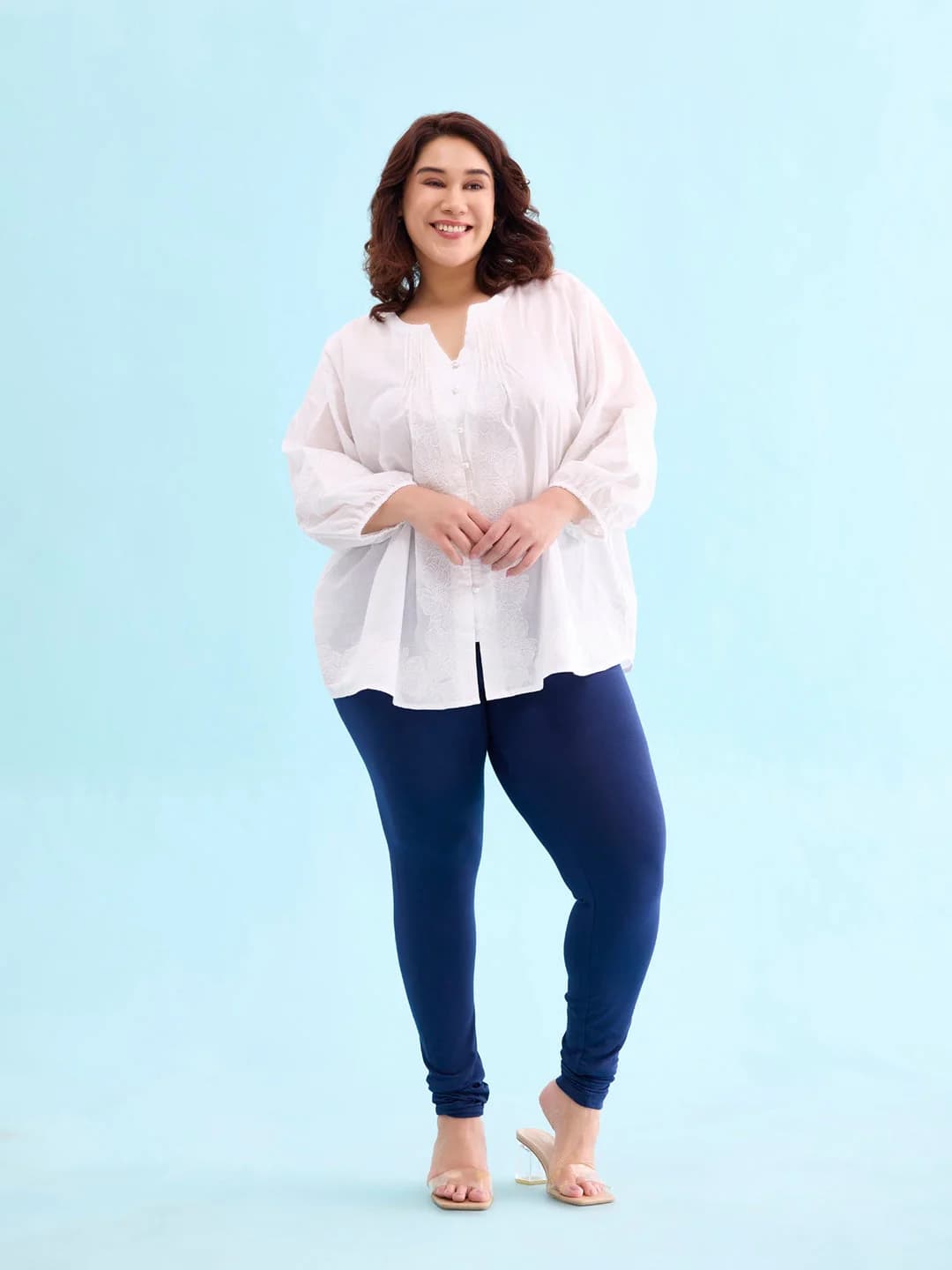 Women's Navy Festive Solid Slim Fit Legging