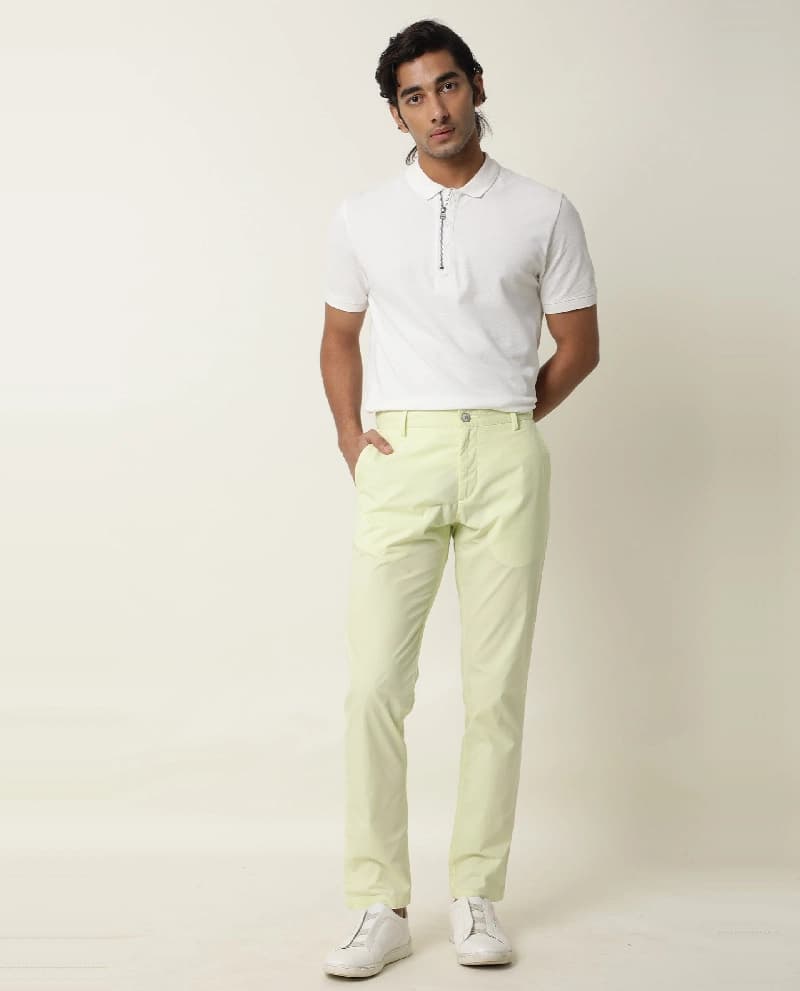 Men's Yellow Casual Solid Straight Fit Trouser